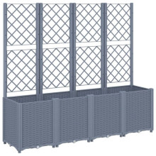 Jardinière bac lit surélevé plantes fleurs terrasse jardin avec treillis 160 x 40 x 140 cm PP gris 02_0038263
