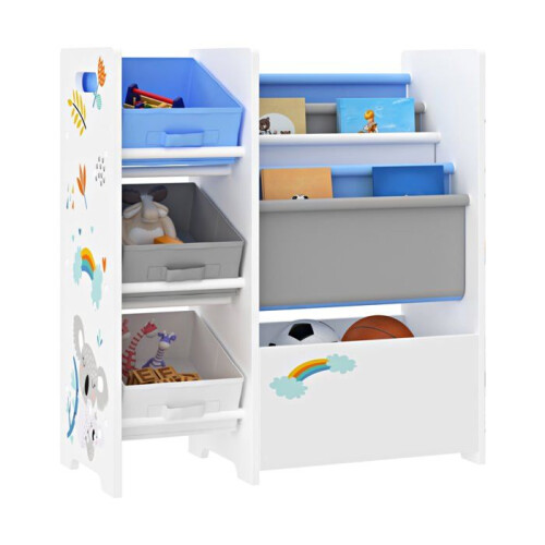 Scaffale per bambini con 3 ceste aperte bianco / grigio / blu 03_0006995