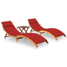 Transat - Acácia - Conjunto de 2 espreguiçadeiras - Dobrável - Resistente às intempéries - Com mesa e almofadas