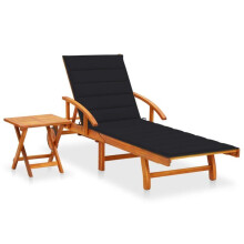 Liegestuhl - Akazie - Verstellbar - Mit Kissen - Praktischer Tisch - Gartenmöbel