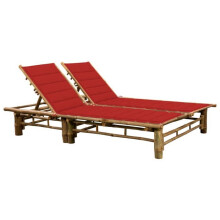 Transat - HELLOSHOP26 - Chaise longue 2 personas - Bambú - 3 posiciones inclinables - Cojines rojos