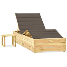Transat chaise longue bain de soleil lit de jardín terraza mueble de exterior 198 cm con mesa y cojín de pino impregnado 02_0012687