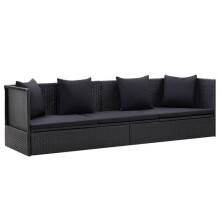 Cama de jardim com almofada e travesseiro resina trançada preta 02_0011999