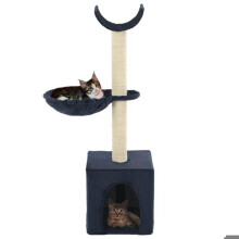 Kattenboom krabpaal schuilplaats speelgoed dieren pluche van sisal 105 cm blauw 3702099