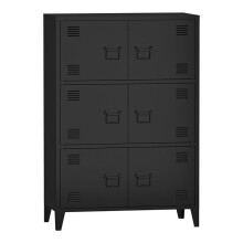 Armário de escritório - Metálico - Preto - 6 portas - 3 prateleiras - Estilo industrial