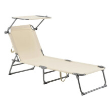 Sonnenliege mit Sonnenschutz aus mattem silbernem Polyester und beige 03_0006410
