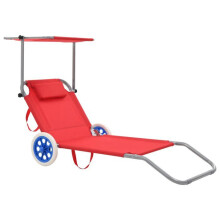 Transat - HELLOSHOP26 - Cadeira de praia dobrável - Aço vermelho - Teto ajustável - 2 rodas