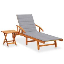 Chaise longue - Acacia - Transat de jardín - Con cojín - Mesa incluida - Ajustable