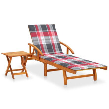 Transat chaise longue de solário cama de jardim móveis de exterior com mesa e almofada madeira de acácia 02_0012610