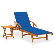 Transat chaise longue baño de sol cama de jardín terraza mueble de exterior con mesa y cojín de madera de acacia 02_0012630