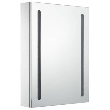 Badezimmerschrank - LED - Weiß und Silber - 50 x 13 x 70 cm - 3 Regale - Spiegel