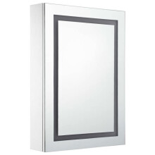 Badezimmerschrank - LED - Weiß und Silber - 50 x 13 x 70 cm - 3 Regale - Spiegel
