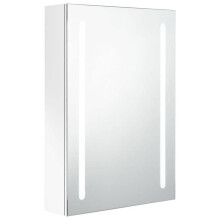 Badezimmer-Schrank - LED - Hochglanz-Weiß - 50 x 13 x 70 cm - 3 Regale - Integrierter Spiegel