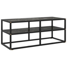 Meuble TV - HELLOSHOP26 - 100 x 40 x 40 cm - Verre trempé - Acier enduit de poudre - Noir