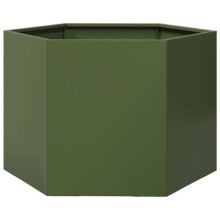 Jardinière bac lit surélevé plantes fleurs terrasse jardin olive hexagone 69 x 60 x 45 cm acier vert 02_0038711