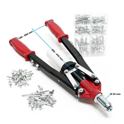 Pinza per rivetti ciechi - HELLOSHOP26 - Alluminio - 150 pezzi - Lunghezza 45 cm - Punte intercambiabili 1