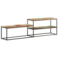 Meuble TV - Bois de Récupération - 180 x 30 x 50 cm - Style Industriel - 3 Étagères - Multicolore