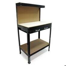 Banco de trabalho de 140 cm com superfície de trabalho, painel perfurado, prateleira e gaveta, preto 16_0000515