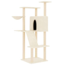Árvore de gato móvel torre para escalar brinquedo de arranhar arranhador plataforma com arranhadores em sisal 143 cm creme 02_0022475