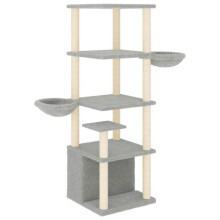 "Móvel para gato, torre de escalada, brinquedo de arranhar, arranhador, plataforma com arranhadores em sisal claro 147 cm cinza 02_0022571"