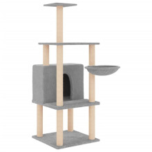 Árvore de gato móvel torre de escalar brinquedo arranhador arranhar escada plataforma com arranhadores em sisal claro 132 cm cinza 02_0022561