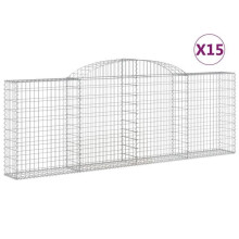 Paniers à gabions clôture cage mur de soutènement arqués 15 pcs 300 x 30 x 100/120 cm fer galvanisé Argent 02_0040428