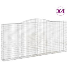 Lot de 4 paniers à gabions clôture cage mur de soutènement arqués 400 x 30 x 180/200 cm fer galvanisé Argent 02_0041481