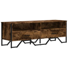 Meuble TV - HELLOSHOP26 - 122 x 34 x 41 cm - Bois d'ingénierie - Chêne fumé - Poignées métal
