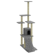 Kattenboom - HELLOSHOP26 - 155 cm - Lichtgrijs - Engineeringhout - Sisal