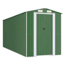 Cobertizo de jardín - HELLOSHOP26 - 192 x 523 x 223 cm - Acero galvanizado - Verde - Puertas dobles correderas