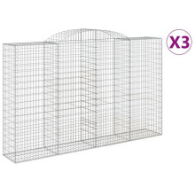 Paniers à gabions clôture cage mur de soutènement arqués 3 pcs 300 x 50 x 180/200 cm fer galvanisé Argent 02_0040774