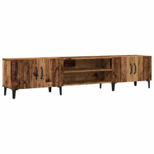Meuble TV - Vieux Bois - 180 x 31,5 x 40 cm - 4 Compartiments - Design Contemporain - Structure Métallique