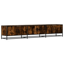 Meuble TV - Multimédia - Chêne Fumé - 210 x 35 x 41 cm - 3 Compartiments - Style Industriel