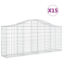 Paniers à gabions clôture cage mur de soutènement arqués 15 pcs 200 x 30 x 80/100 cm fer galvanisé Argent 02_0040409