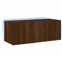 Meuble TV mural - Chêne - 80 cm - Lumières LED RVB - Espace de rangement - Design contemporain