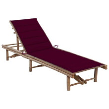 Transat - HELLOSHOP26 - Chaise longue em bambu - Encosto ajustável - Almofada vermelha - Móvel de jardim