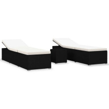 Conjunto de 3 peças de chaises longues transat de jardim com mesa de chá em resina trançada preta 02_0011922
