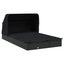Transat chaise longue - Preto - 2 lugares - Teto dobrável - Aço e resina trançada - 213 x 118 x 97 cm