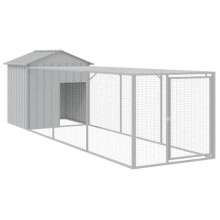 Hühnerstall eingezäunt mit Freilauf 117 x 405 x 123 cm verzinkter Stahl grau 02_0043959
