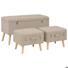 Banquette pouf tabouret meubel tabourets van opbergruimte 3 stuks beige stof 3002089