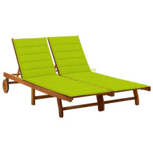 Transat chaise longue banho de sol cama de jardim móvel de exterior 2 lugares com almofadas acácia sólida 02_0012237