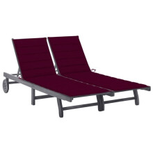 Transat chaise longue zonnebaden tuinbed terras buitenmeubel 2 plaatsen met grijze kussen acacia 02_0012231