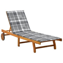 Transat chaise longue para banho de sol, cama de jardim, móvel de exterior com almofada, madeira de acácia sólida 02_0012401