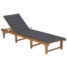 Transat chaise longue de sol, cama de jardim, móvel de exterior dobrável com almofada, madeira de acácia sólida 02_0012849