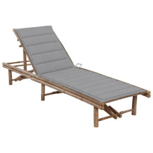 Transat - HELLOSHOP26 - Sillón de bambú - Respaldo ajustable - Cojín gris - Mueble de jardín