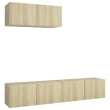 Meuble TV - HELLOSHOP26 - 3 pièces - Chêne Sonoma - Bois d'ingénierie - Design contemporain