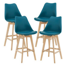 Barkrukken - Multikleur - Set van 4 - Massief beukenhout - Bekleed zitvlak - 105x48x58 cm