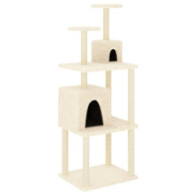 Kattenboom - HELLOSHOP26 - 167 cm - Crème - Sisalpalen - 2 huizen en platforms