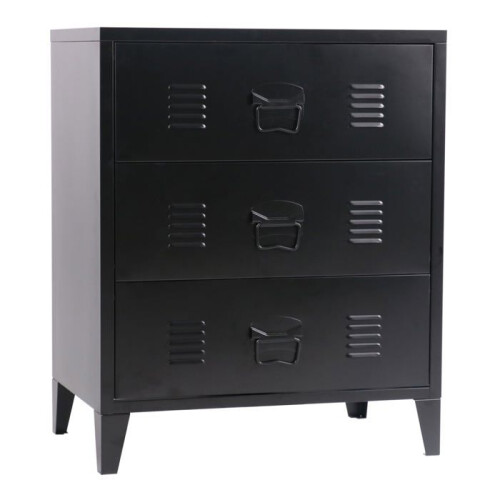 Commode - en.casa - Métallique - 3 tiroirs - Style industriel - Noir