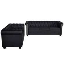 Canapé Chesterfield - HELLOSHOP26 - 2 e 3 lugares - Couro sintético preto - Elegância - Conforto macio